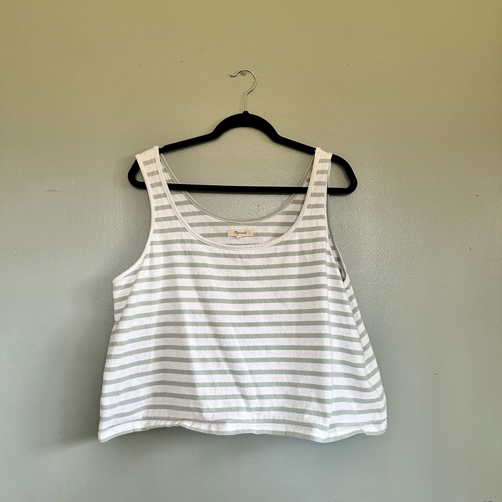 Madewell White and Green Striped Crop Tank